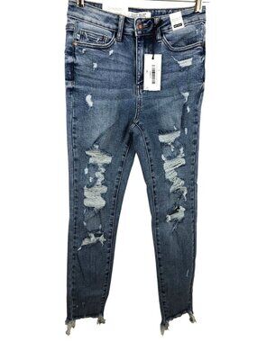 Judy Blue High Waist Distressed Skinny Jeans Size 1/25 Blue Denim